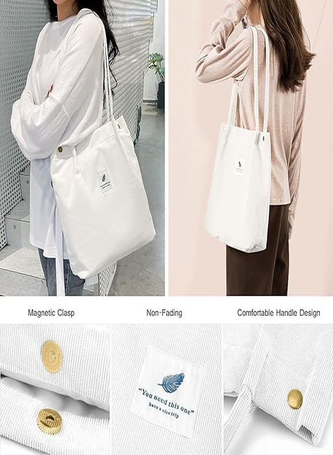 Maraxis Canvas Corduroy Tote Bag Casual Work Shoulder Handbags | Multi-Purpose Bag |Sturdy Canvas Bag with Large Capacity | Shopping Bag for Office, College & Daily Use (White) - Image 2